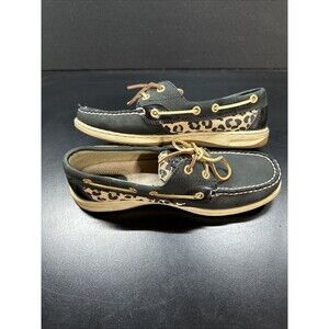 Sperry Top Sider Women Black Cheetah Boat Shoe Size 8M Pre Owned